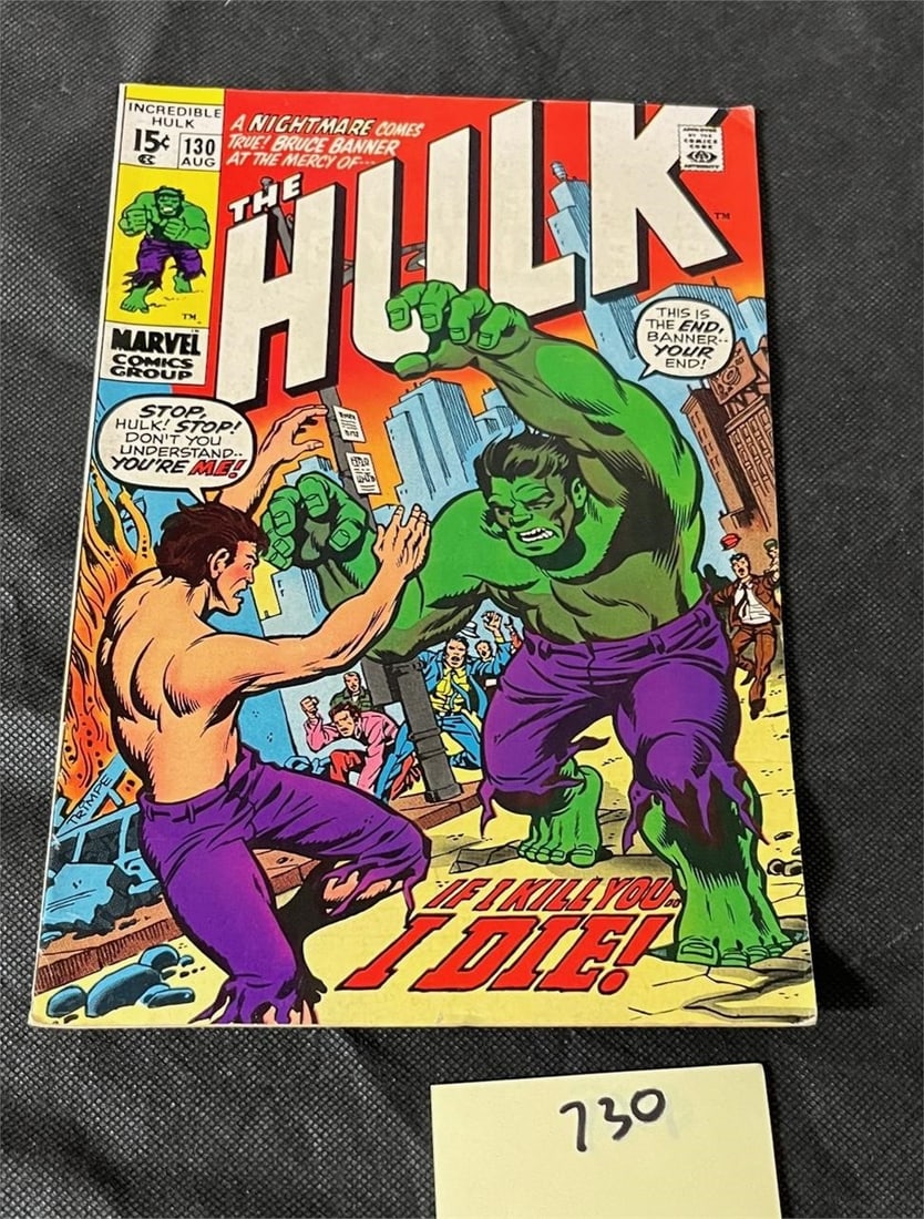 Incredible Hulk 130 Marvel 1st Series Bronze Age: All items are sold as is. Please look at pictures carefully to determine what you believe are the condition of each lot. By choosing which card to use to register to bid, you authorize us to use the c
