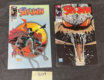 Spawn 4 Signed by Oliff & Spawn 24 Comic Book