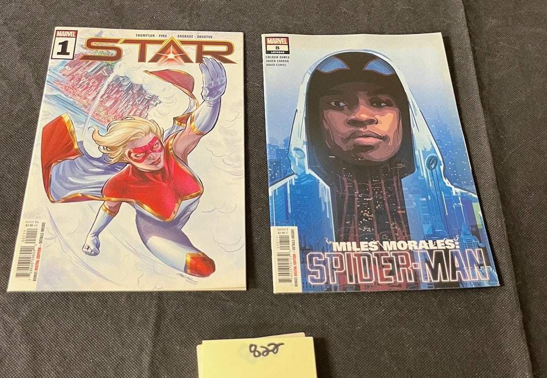 Miles Morales Spider-man 8 & Star 1: All items are sold as is. Please look at pictures carefully to determine what you believe are the condition of each lot. By choosing which card to use to register to bid, you authorize us to use the c