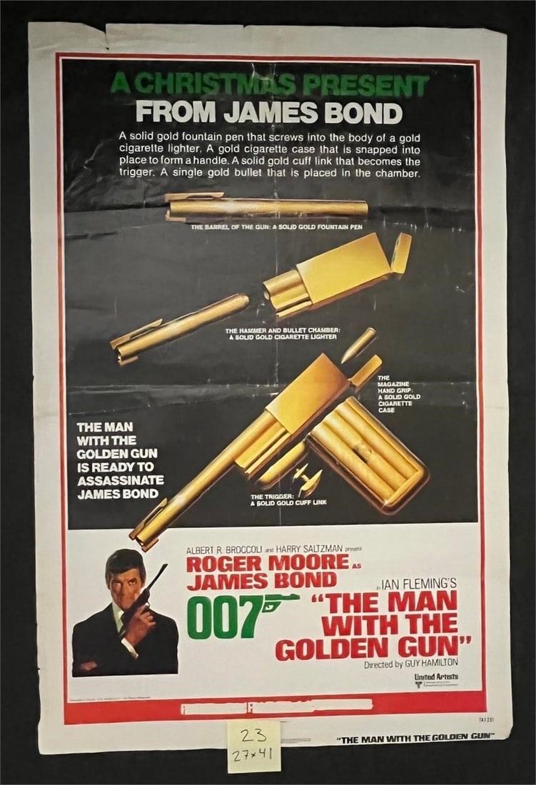 James Bond Man With the Golden Gun Movie Poster: Original One Sheet Movie Poster All items are sold as is. Please look at pictures carefully to determine what you believe are the condition of each lot. By choosing which card to use to register to bi