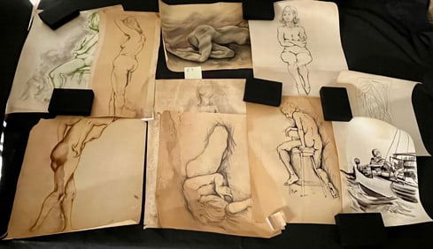 Large Group of Original Art Charcoal, Sketches