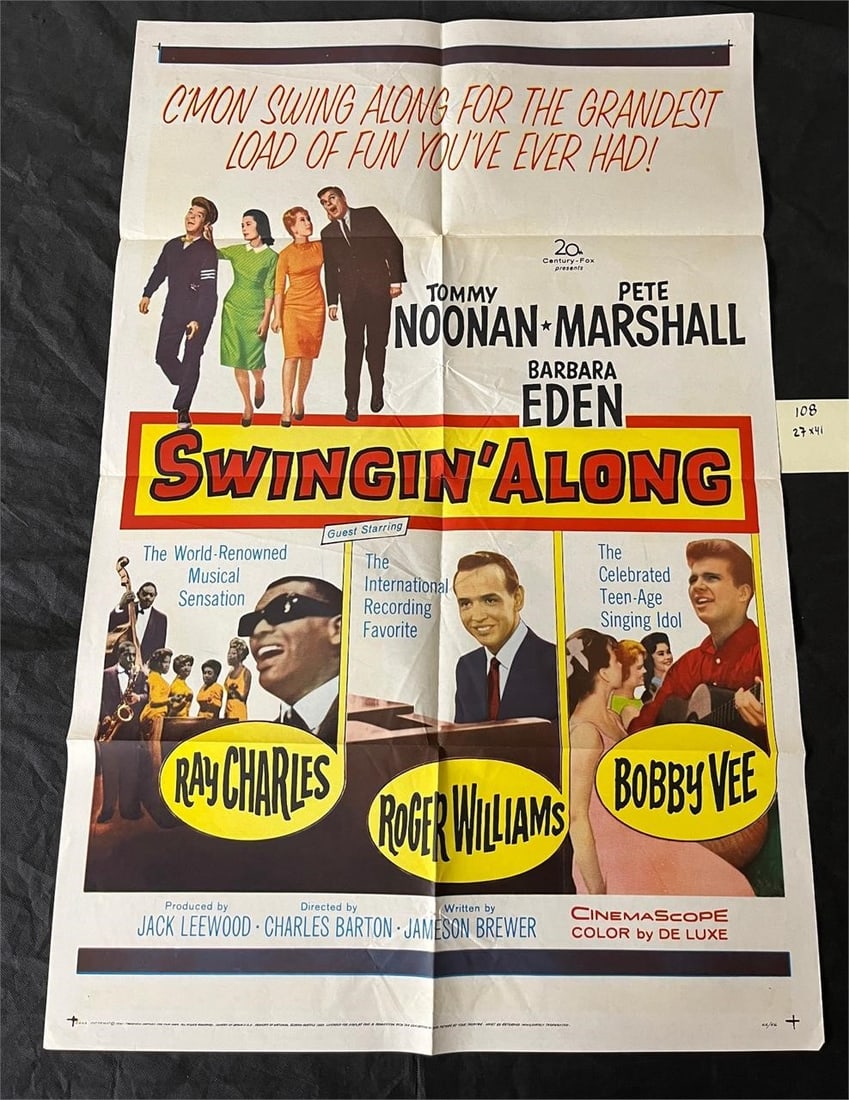 Barbara Eden Swingin Along One Sheet Movie Poster: All items are sold as is. Please look at pictures carefully to determine what you believe are the condition of each lot. By choosing which card to use to register to bid, you authorize us to use the c