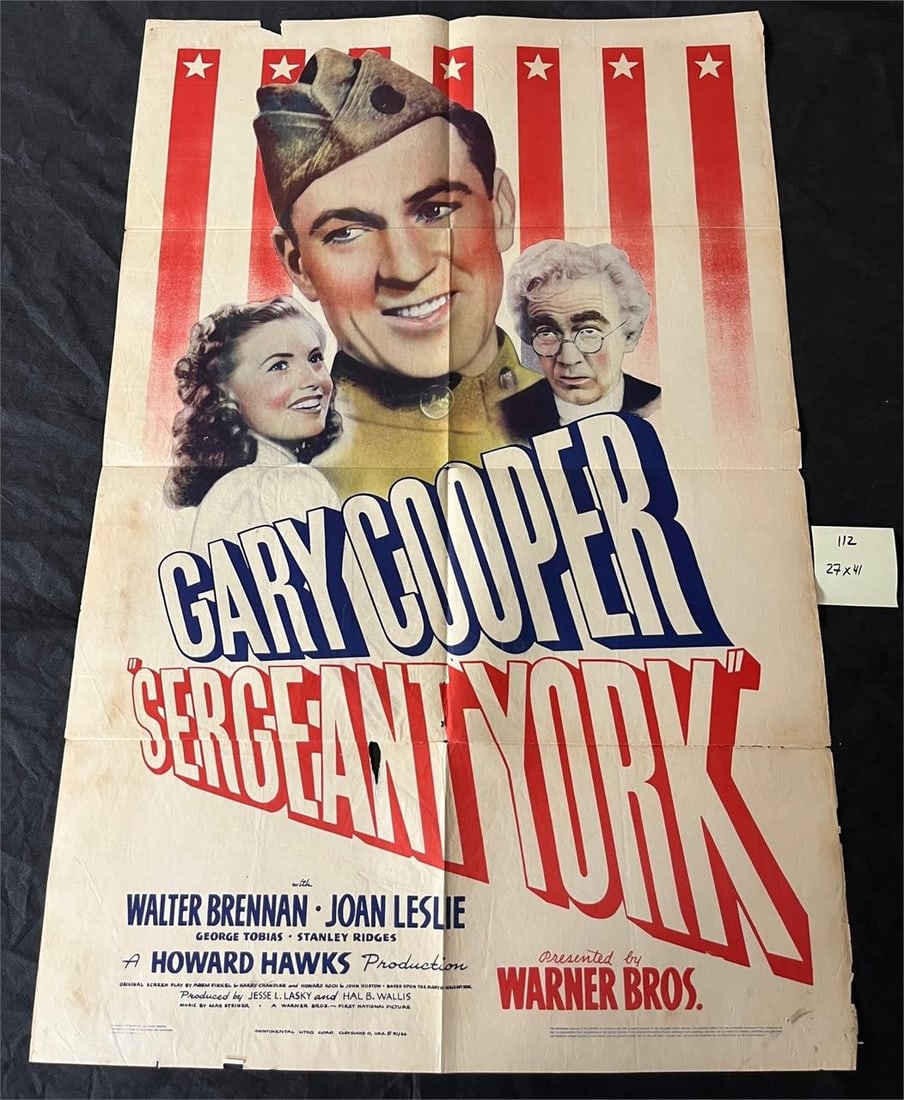 Sgt. York R49 Original One Sheet Movie Poster: The re-release movie poster for the classic Gary Cooper Film. All items are sold as is. Please look at pictures carefully to determine what you believe are the condition of each lot. By choosing which