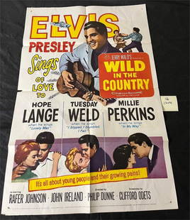 Elvis Presley Wild in the Country Movie Poster: All items are sold as is. Please look at pictures carefully to determine what you believe are the condition of each lot. By choosing which card to use to register to bid, you authorize us to use the c