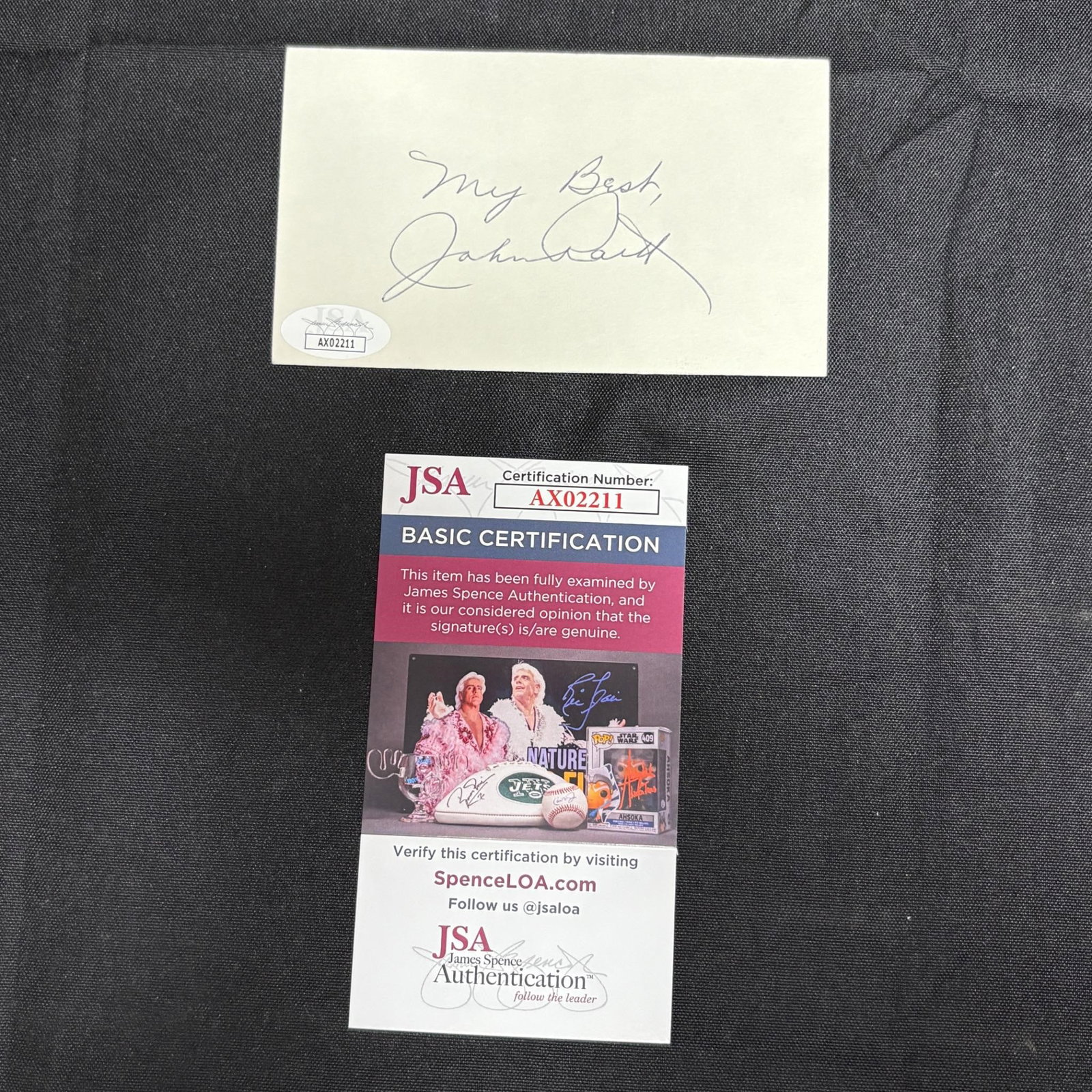 John Raitt Signature, JSA COA: All items are sold as is. Please look at pictures carefully to determine what you believe are the condition of each lot. By choosing which card to use to register to bid, you authorize us to use the c
