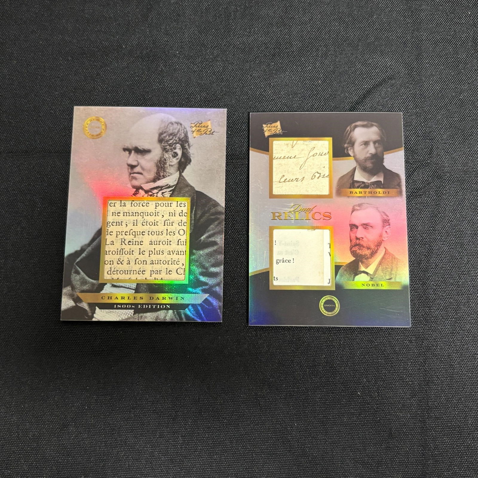 Darwin, Bartholdi, Nobel Relic Cards, w/ Writing (1 of 2)