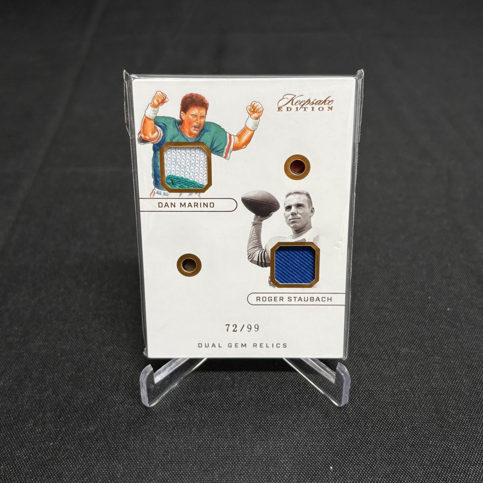 Marino, Staubach Duel Gem Relic Card /99 (1 of 2)