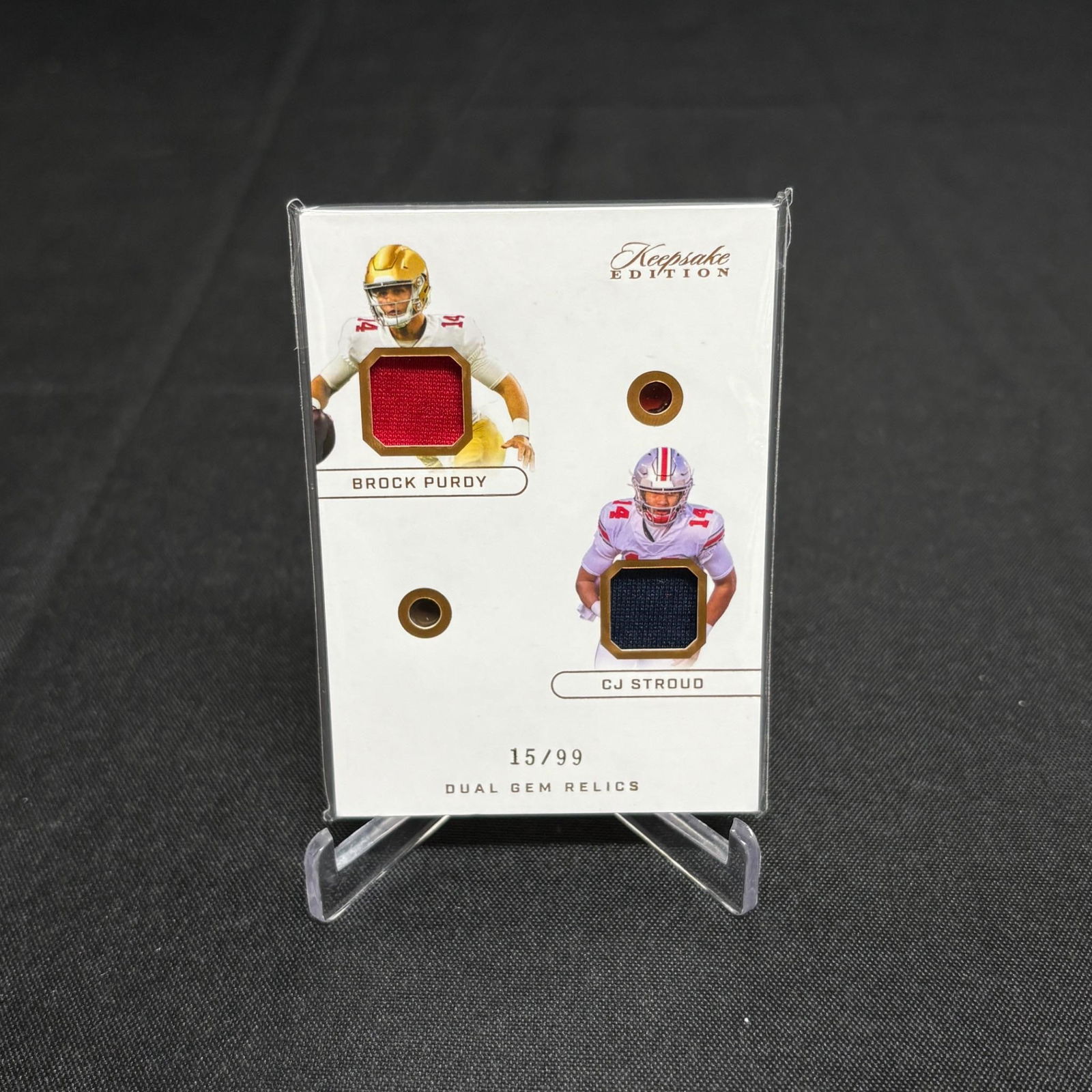 Brock Purdy, CJ Stroud Dual Gem Relic Card #/99 (1 of 2)