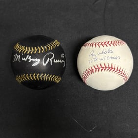 Mickey Rivers, Roy White Signed Baseballs WS Champ