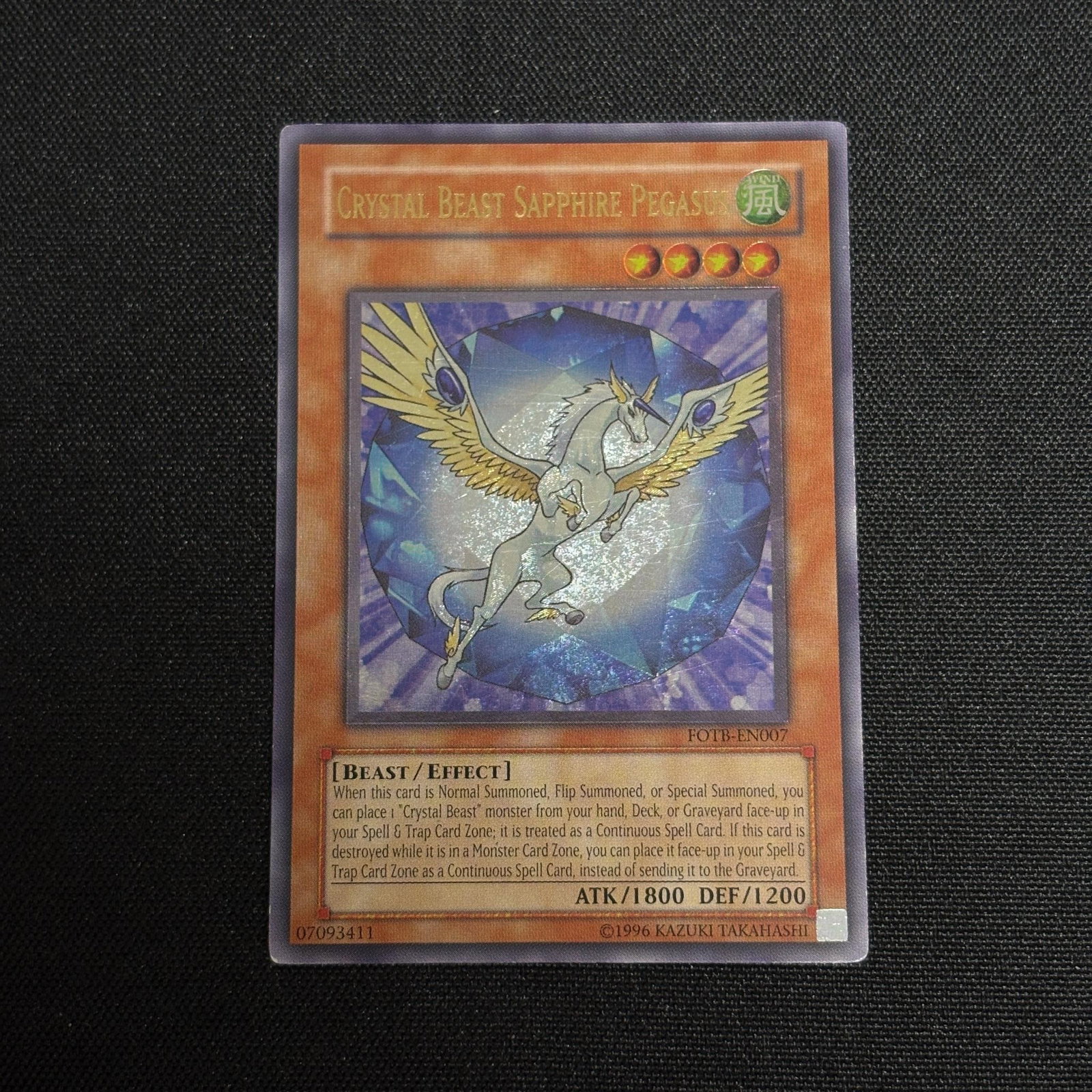Crystal Beast Sapphire Pegasus Ultimate Rare: Yu-Gi-Oh Force of the Breaker, Crystal Beast Sapphire Pegasus #FOTB-EN007 Ultimate Rare Card. All items are sold as is. Please look at pictures carefully to determine what you believe are the conditio