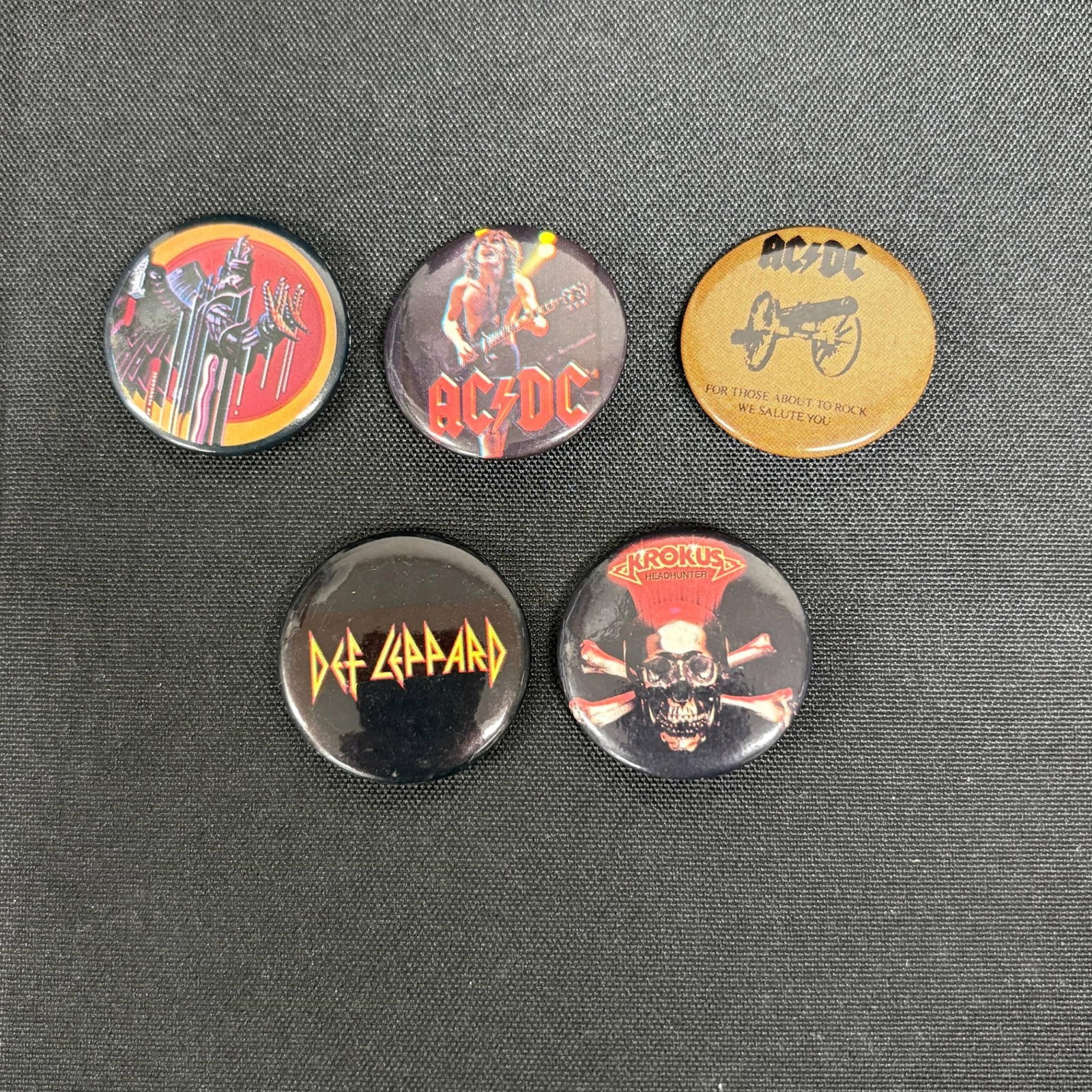 1980s Band Buttons, ACDC, Def Lepard +: All items are sold as is. Please look at pictures carefully to determine what you believe are the condition of each lot. By choosing which card to use to register to bid, you authorize us to use the c