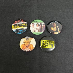 1980s Band Buttons, Sting, Police, Men At Work