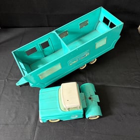 Antique Tin Toy Mobile Home and Truck