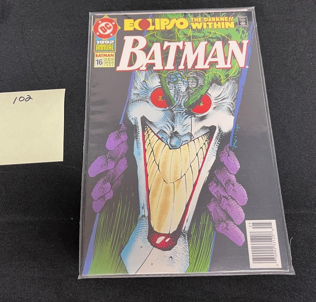 Batman Annual 16 Newsstand Edition Joker Cover: We offer in person or virtual previews of auction lots up until the day before the auction. All items are sold as is. Please look at pictures carefully to determine what you believe are the condition 