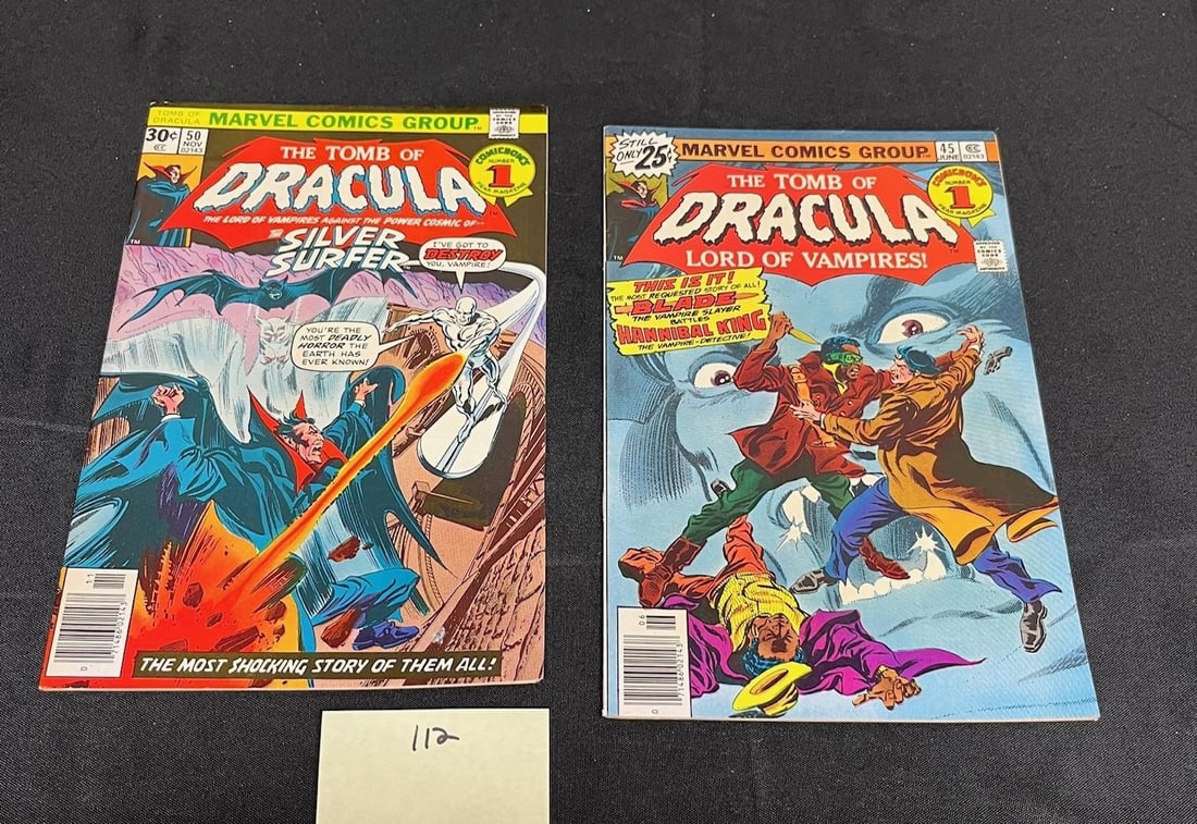 Dracula 45 & 50 vs. Blade & Silver Surfer: We offer in person or virtual previews of auction lots up until the day before the auction. All items are sold as is. Please look at pictures carefully to determine what you believe are the condition 