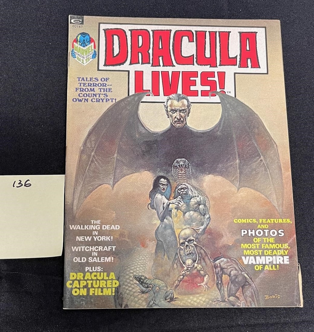 Dracula Lives 1 Marvel Bronze Age Horror Boris Art: We offer in person or virtual previews of auction lots up until the day before the auction. All items are sold as is. Please look at pictures carefully to determine what you believe are the condition 