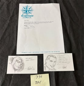Graham Nolan Signed Letter & 3X5 Sketches