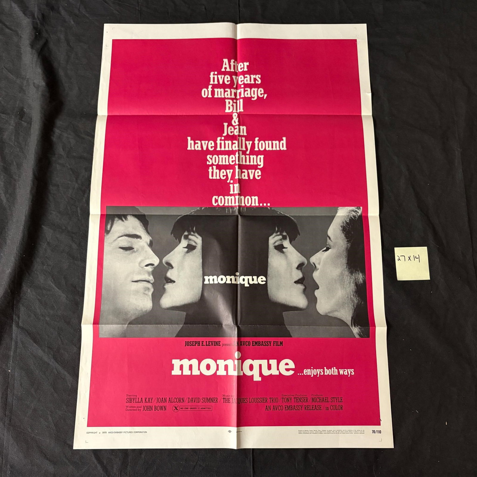 Monique Original 1970 One Sheet, Rated X: Monique Original 1970 One sheet Movie Poster Rated X. Dimensions 27x41. All items are sold as is. Please look at pictures carefully to determine what you believe are the condition of each lot. By choo