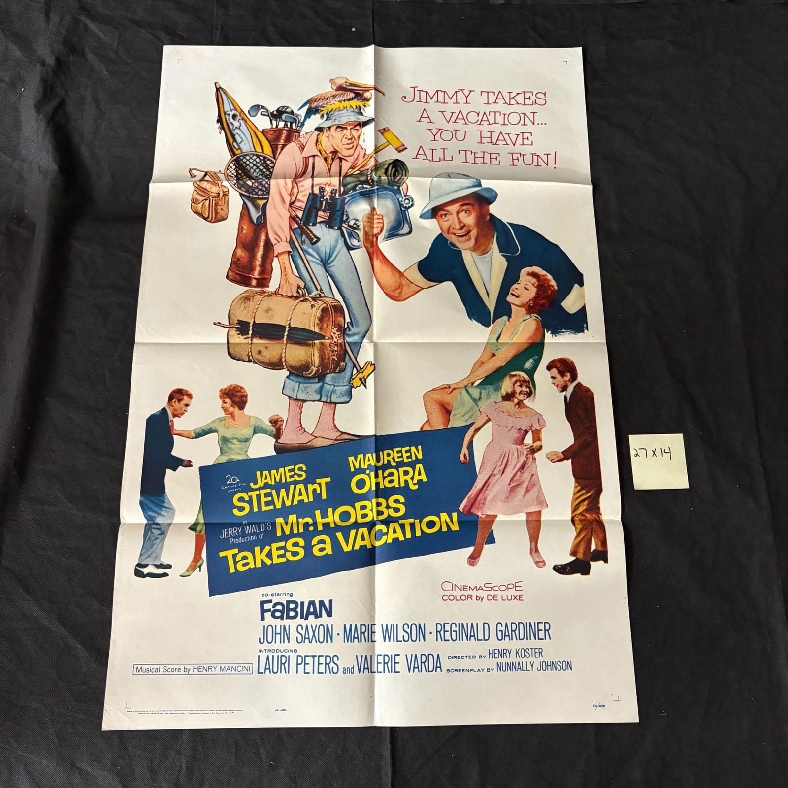 Mr. Hobbs Takes a Vacation Org 1962 1 Sheet: Mr. Hobbs Takes a Vacation Original 1962 One Sheet Movie Poster. Staring James Stewart, Maureen Ohara. Dimensions 27x41 All items are sold as is. Please look at pictures carefully to determine what yo