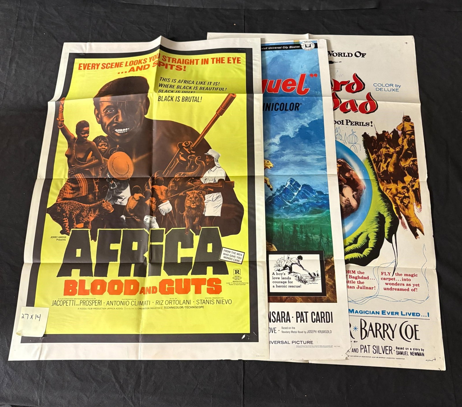 1960s Original One Sheets, Wizard of Baghdad: Original 1960s One sheet Movie Posters. Africa Blood and Guts, And Now Miguel, and Wizard of Baghdad. Dimensions: 41x27 All items are sold as is. Please look at pictures carefully to determine what yo