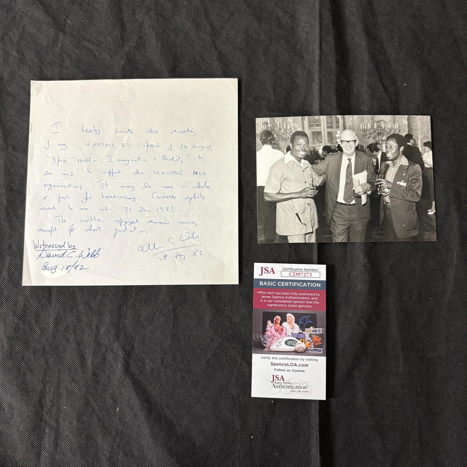 Arthur C. Clarke Signed Letter, JSA COA (1 of 3)