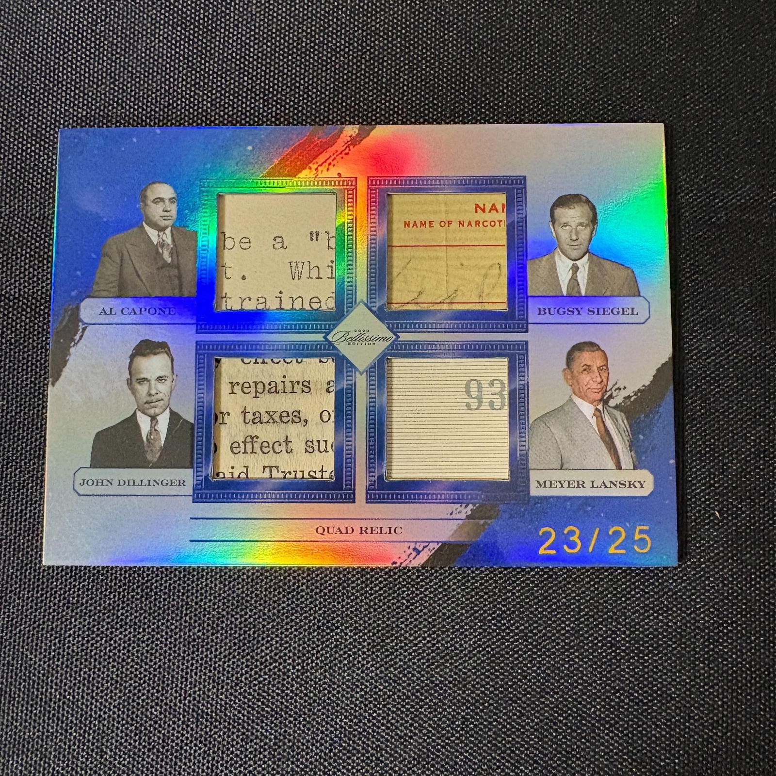 Capone, Dillinger, Siegel, Lansky Relic Card #/25 (1 of 2)