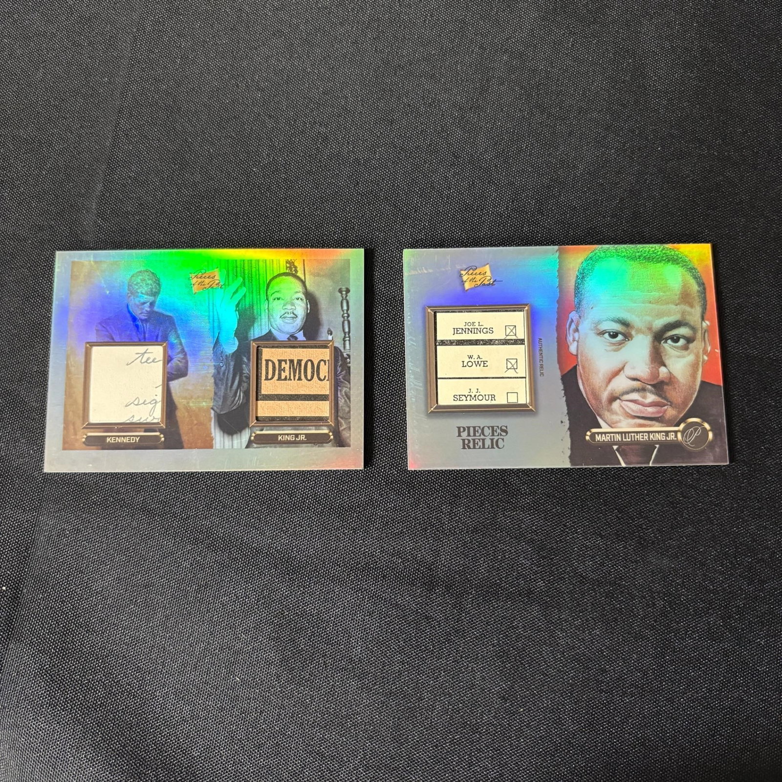 MLK Jr. Kennedy Relic Cards, Writing: 2023 Pieces of the Past Presidential Edition John F Kennedy MArtin Luther King Jr. Double Relic (Writing), Martin Luther King Jr. Relic Card. All items are sold as is. Please look at pictures carefull