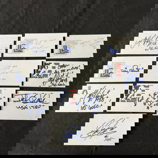 1980 Olympic Hockey Player Autos: Large lot of 1980 Olympic Hockey Player Autographs. All items are sold as is. Please look at pictures carefully to determine what you believe are the condition of each lot. By choosing which card to u