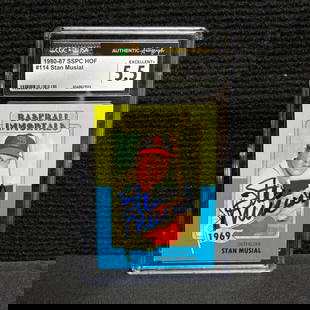 CGC/JSA Stan Musial Signed Baseball Card: CGC/JSA 5.5 Stan Musial Autographed SSPC Hall of Fame Baseball Card. All items are sold as is. Please look at pictures carefully to determine what you believe are the condition of each lot. By