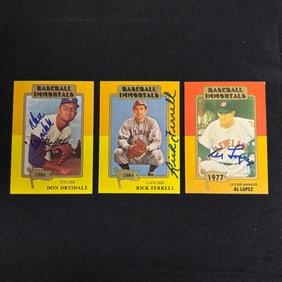 Drysdale, Ferrell, Lopez Signed Baseball Cards