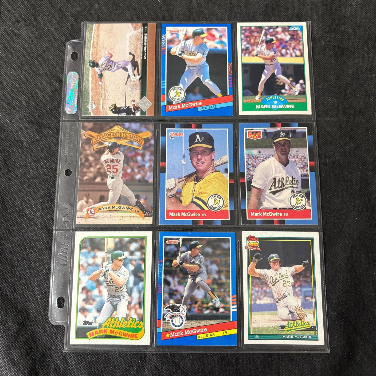 SHEET OF 9 MARK MCGWIRE CARDS (1 of 2)