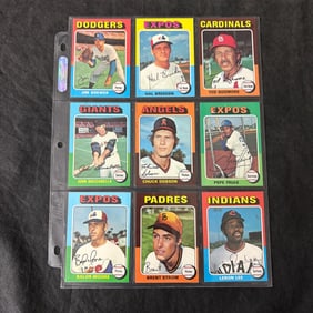 SHEET OF 9 HIGH GRADE 1975 TOPPS BASEBALL CARDS