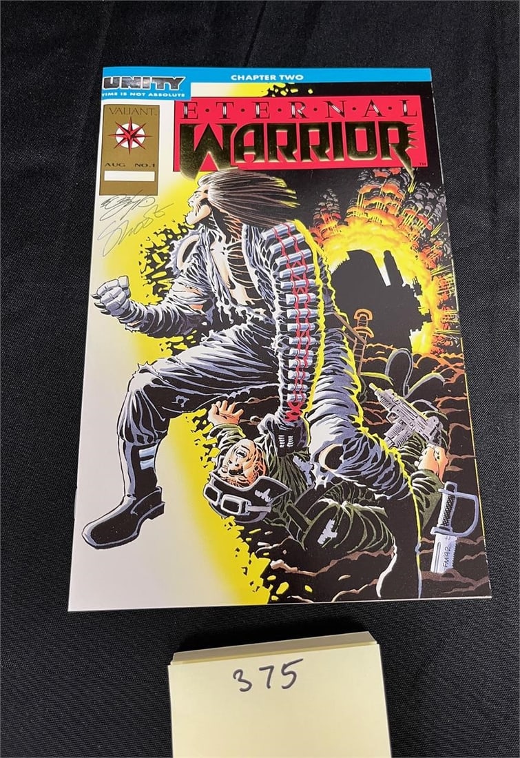 Eternal Warrior 1 Gold Ed. Signed by Jim Shooter +: We offer in person or virtual previews of auction lots up until the day before the auction. All items are sold as is. Please look at pictures carefully to determine what you believe are the condition 