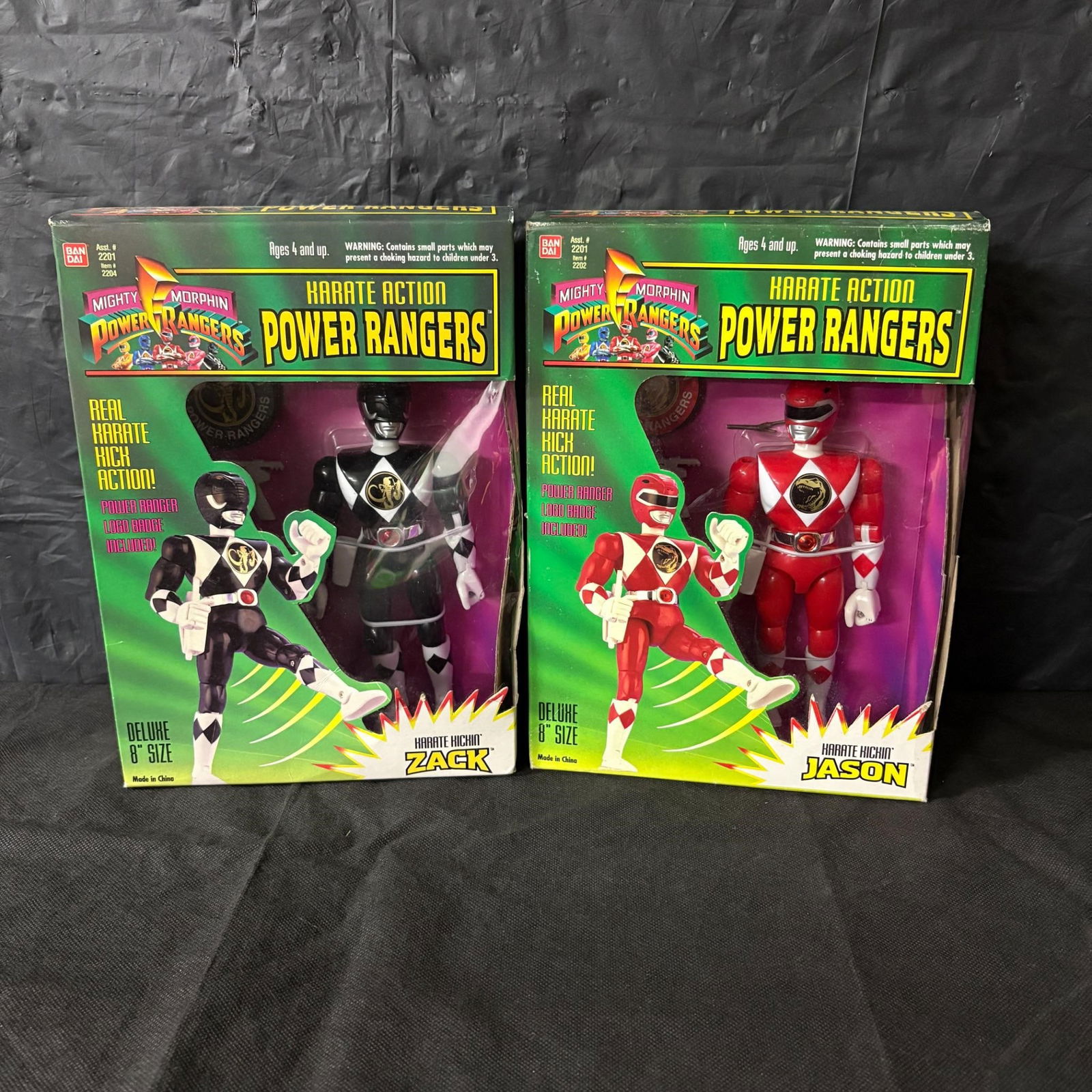 1994 Power Rangers Karate Kickin Figures NIB: Bandai 1994 Power Rangers Karate Kickin Action Figures. Red Ranger Jason, Black Ranger Zack. NIB. We offer in person or virtual previews of auction lots up until the day before the auction. All items