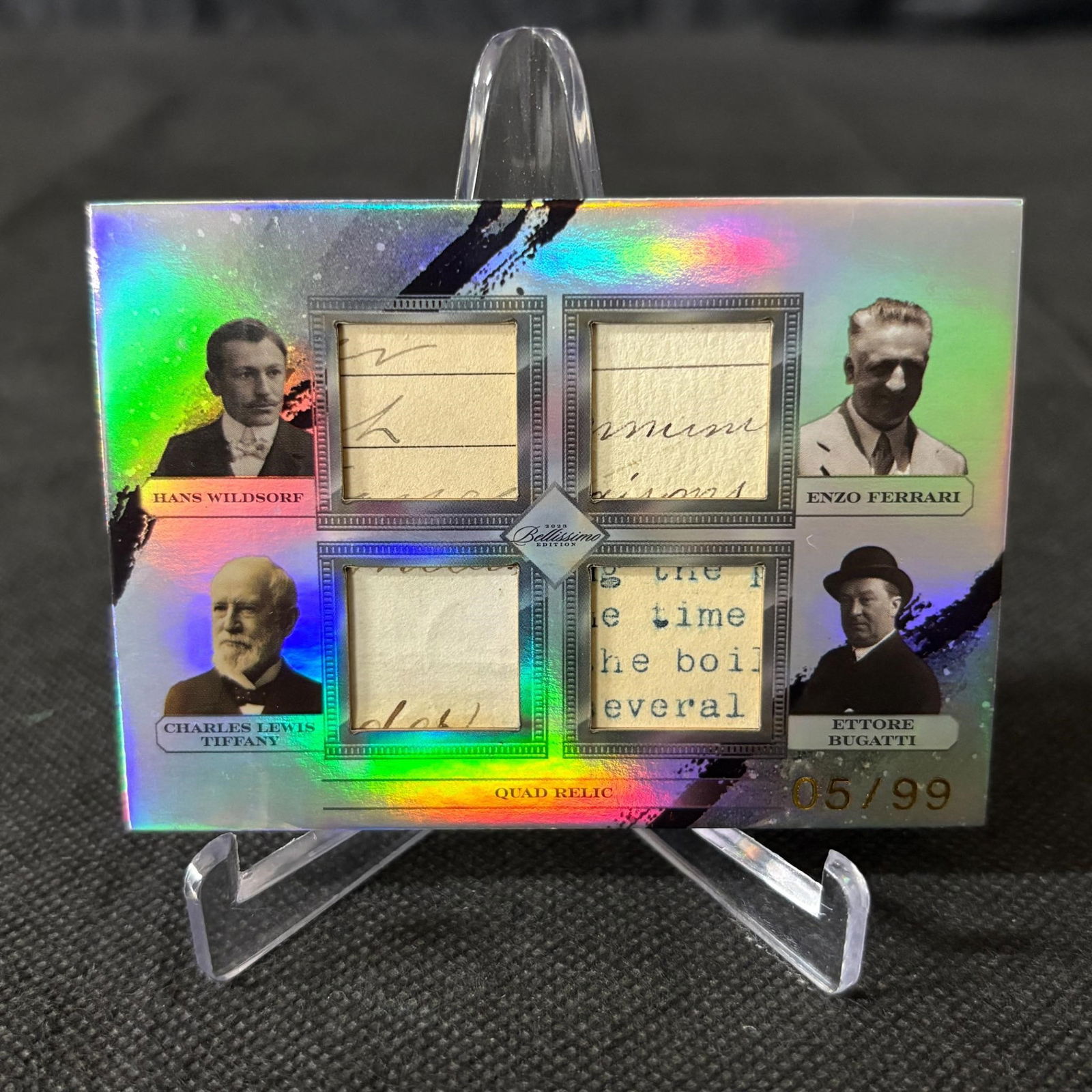 Ferrari, Bugatti, Tiffany + Quad Relic Card #/99 (1 of 2)