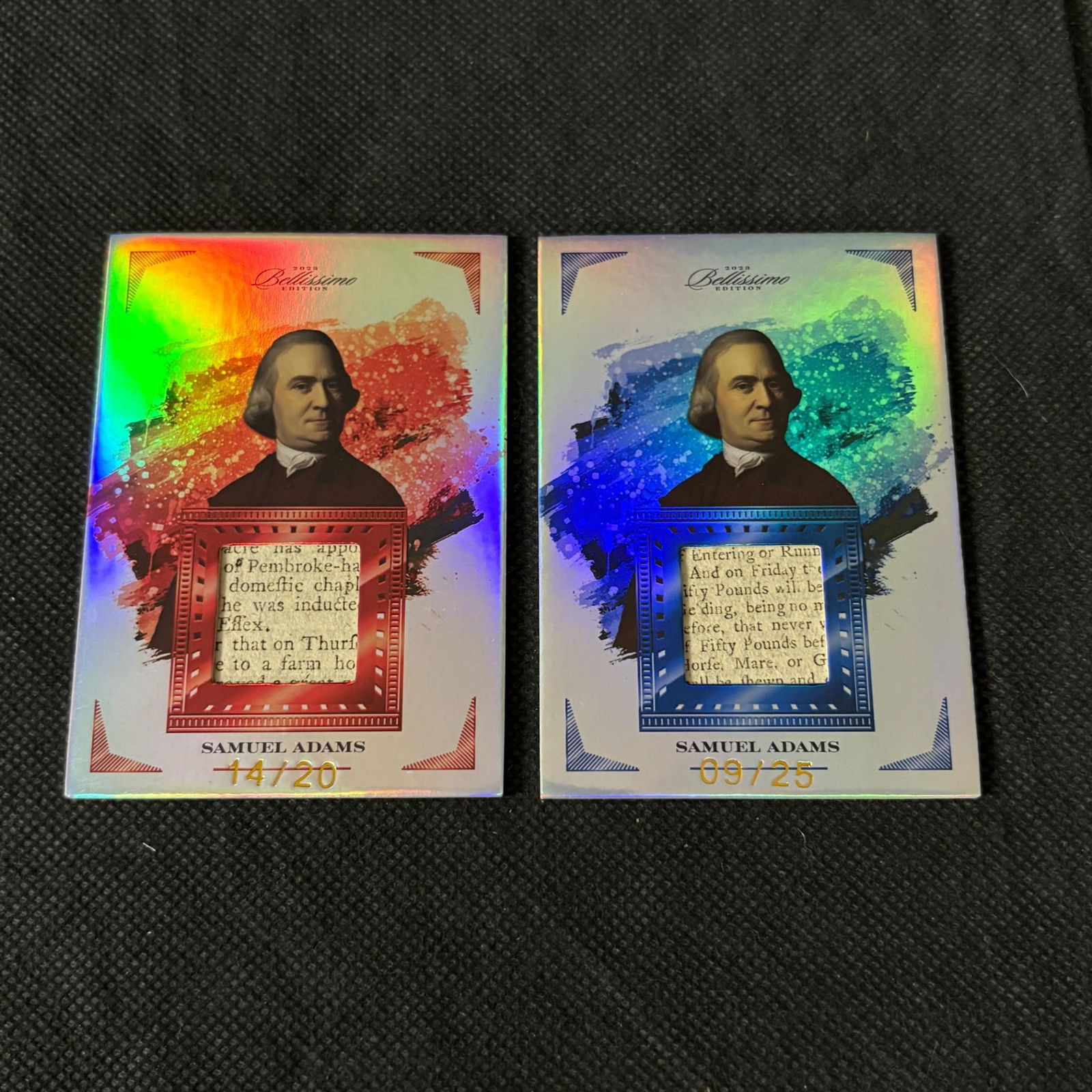 Samuel Adams Relic Cards #/20, #/25 (1 of 2)