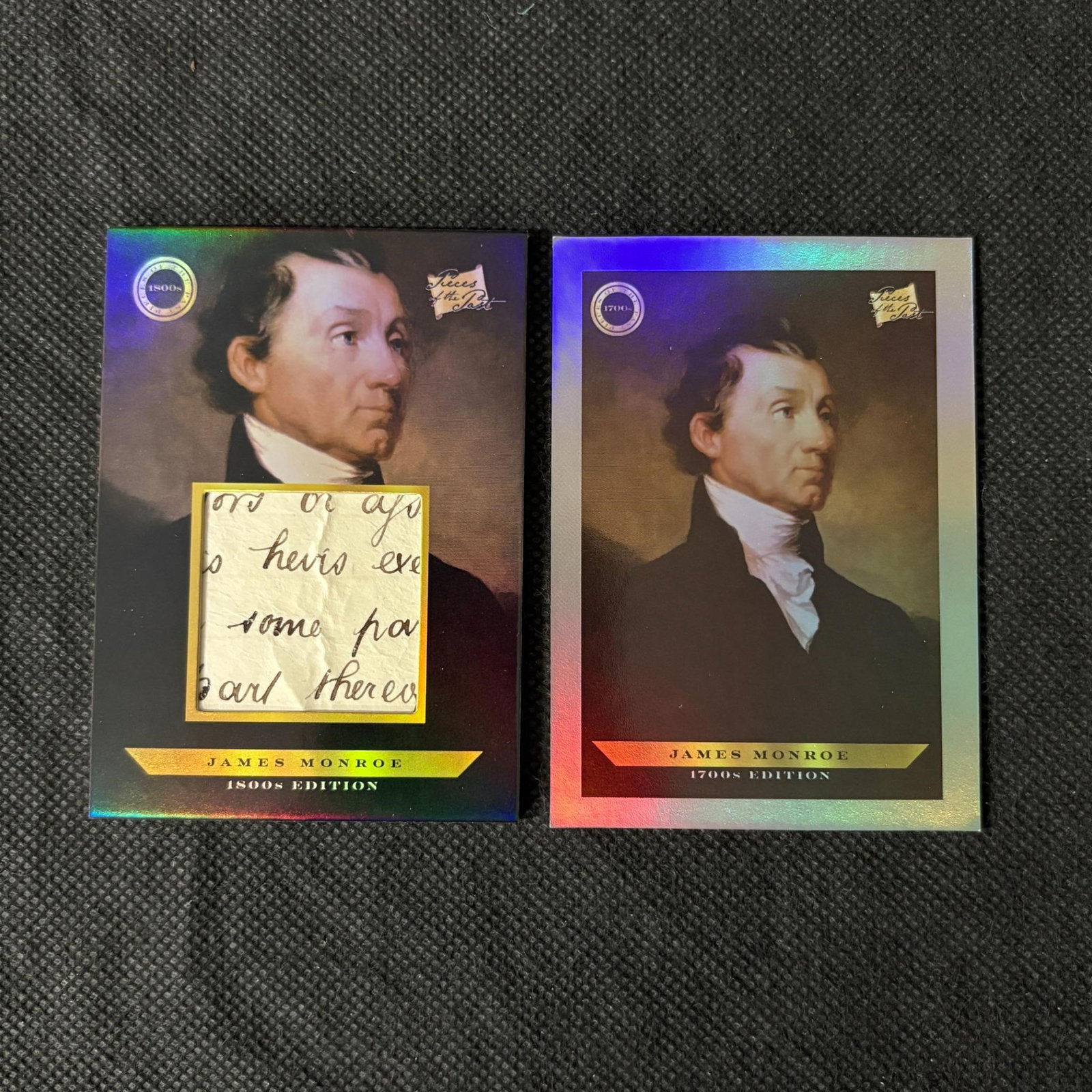 James Monroe Relic Card, Writing: 2024 Pieces of the Past 1800s Edition James Monroe Relic Card. Featuring Writing. + We offer in person or virtual previews of auction lots up until the day before the auction. All items are sold as is