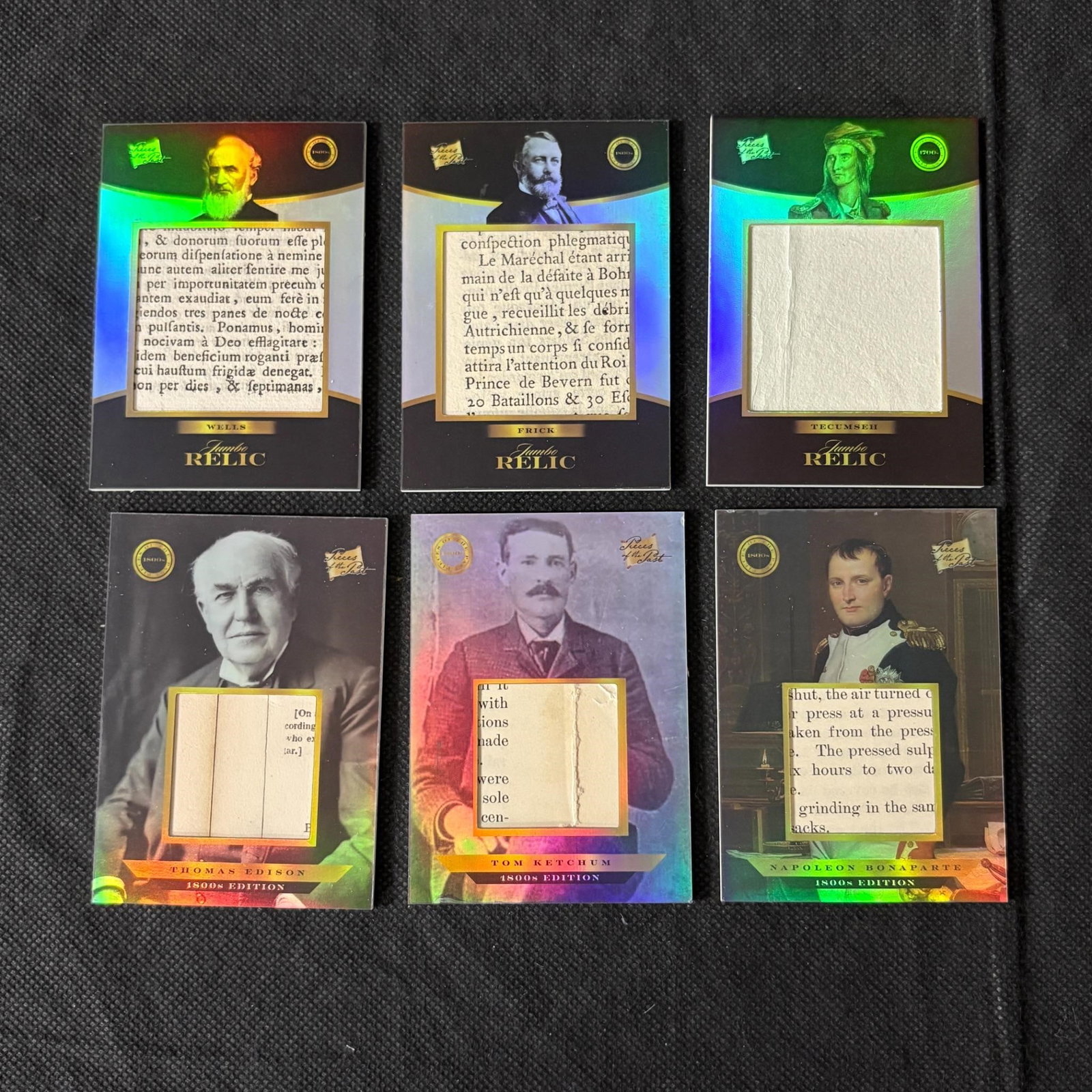 Lot of Pieces of the Past Relic Cards, Edison +: Lot of 2024 Pieces of the Past Relic Cards. Includes Henry Wells, Thomas Edison, Napoleon Bonaparte ++ We offer in person or virtual previews of auction lots up until the day before the auction. All i