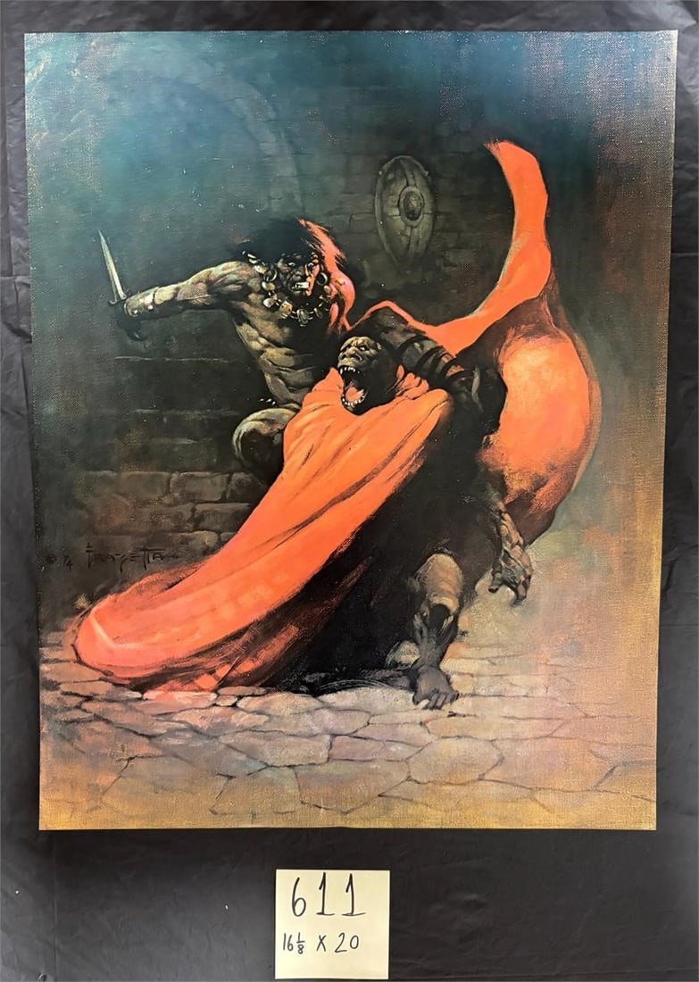 Frank Frazetta Vintage Art Print: Frank Frazetta Vintage Fantasy Art Print. Dimensions: 16 1/8 x 20. We offer in person or virtual previews of auction lots up until the day before the auction. All items are sold as is. Please look at