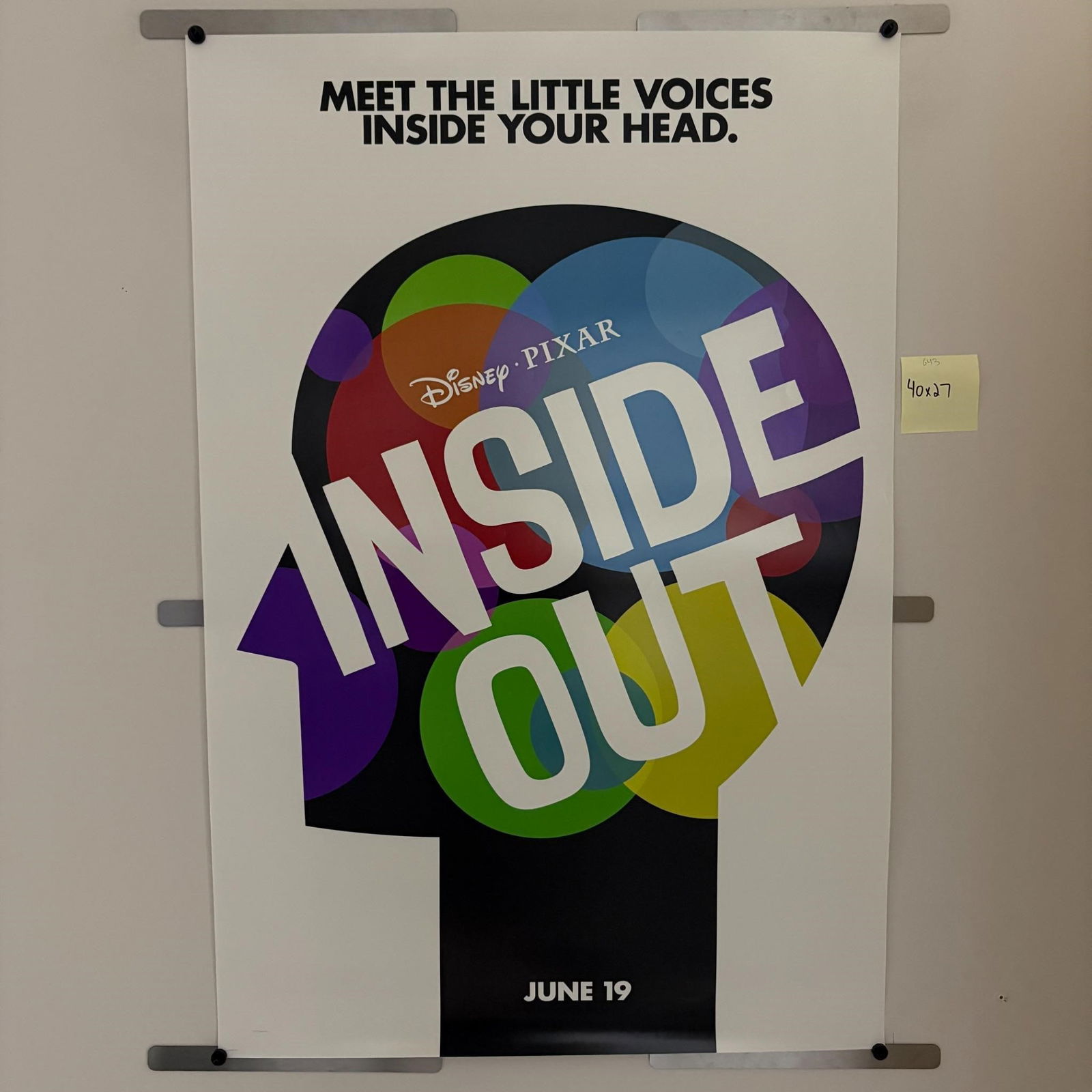 Disney/ Pixar Inside Out Original 2015 Poster (1 of 1)