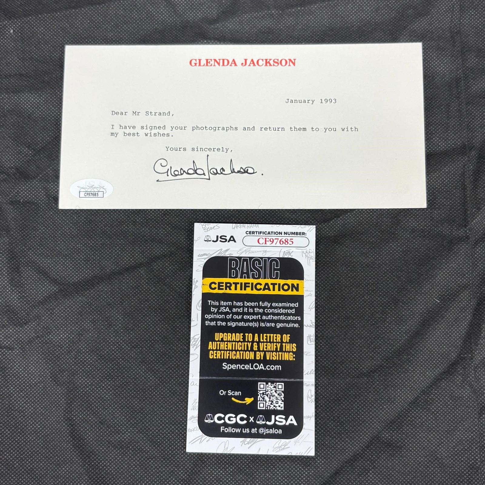 Glenda Jackson Signed Letter, JSA COA (1 of 2)