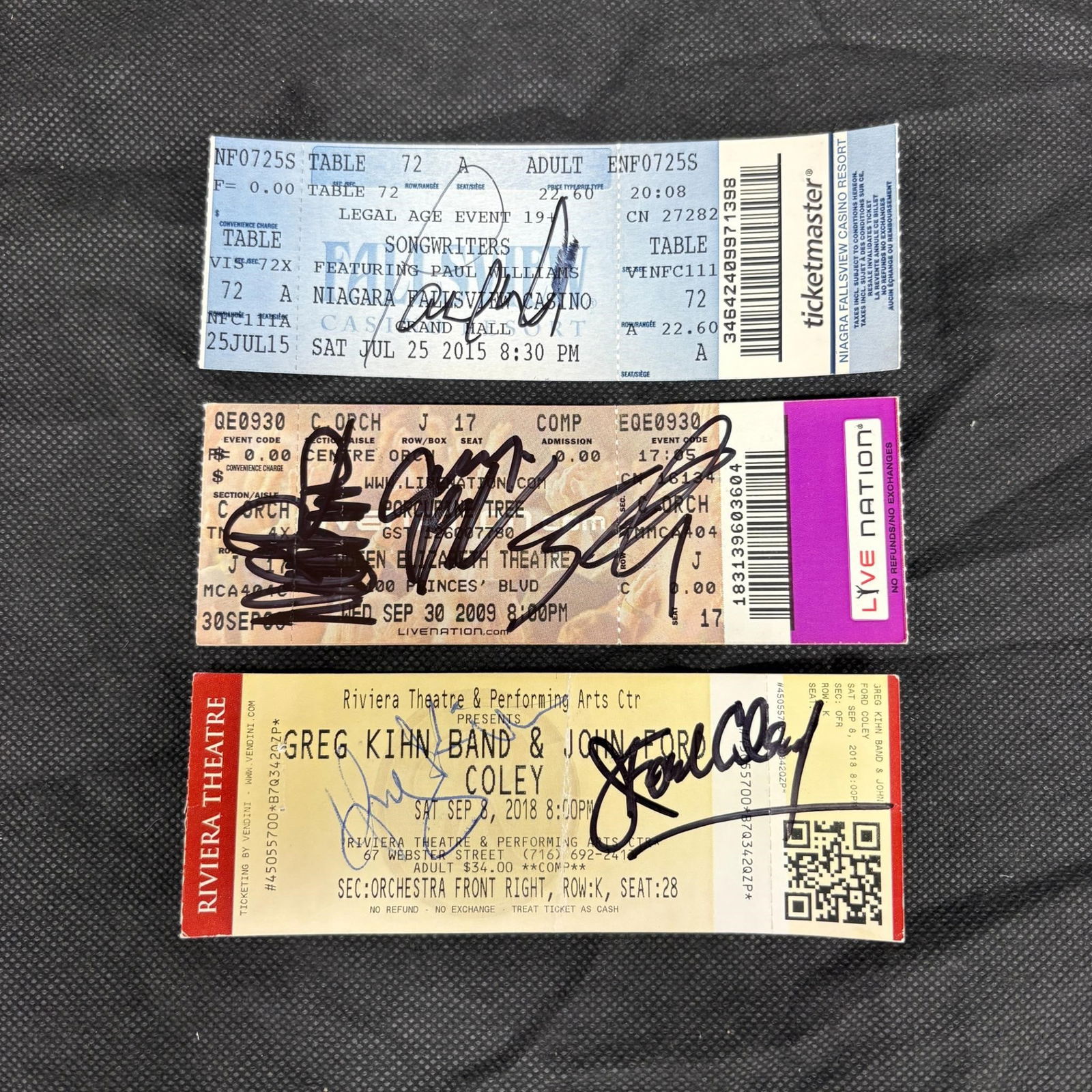 Singed Concert Tickets, Porcupine Tree +: Signatures include Paul Williams, Steven Wilson, John Ford Coley, Greg Kihn and more. We offer in person or virtual previews of auction lots up until the day before the auction. All items are sold as