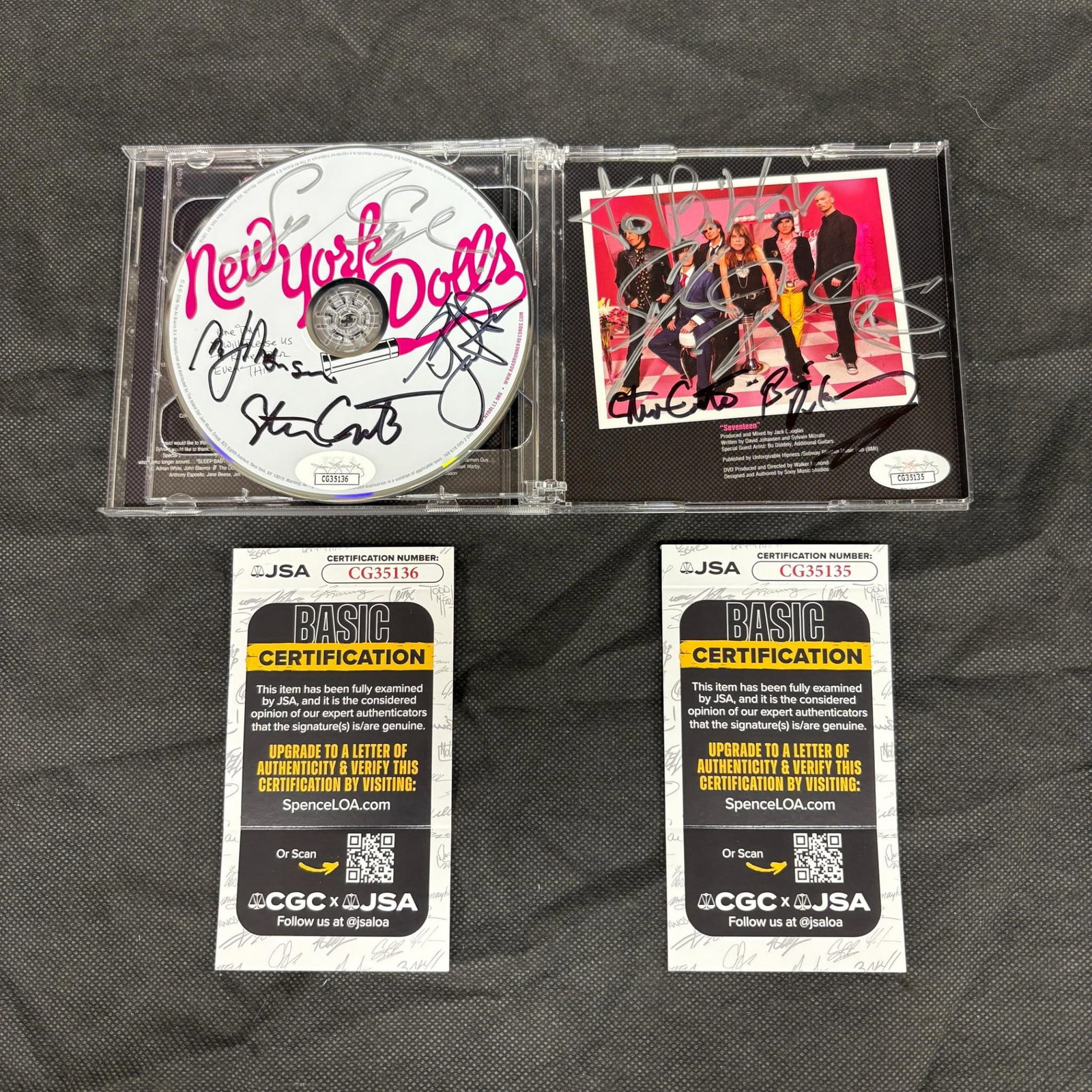 New York Dolls Band Signed CDs JSA COA: New York Dolls Band Signed CDs, JSA COA for both signed CDs. We offer in person or virtual previews of auction lots up until the day before the auction. All items are sold as is. Please look at pictur