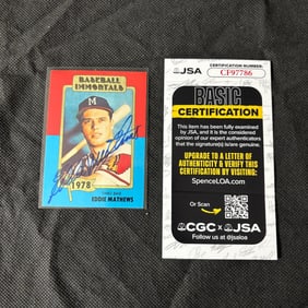 Eddie Mathews Signed Baseball Card, JSA COA