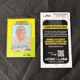 Bill Terry Signed Baseball Card, JSA COA