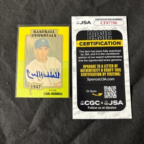 Carl Hubbell Signed Baseball Card, JSA COA