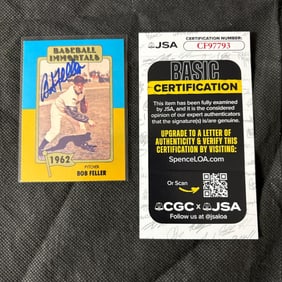 Bob Feller Signed Baseball Card, JSA COA