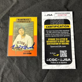 Edd Roush Signed Baseball Card, JSA COA
