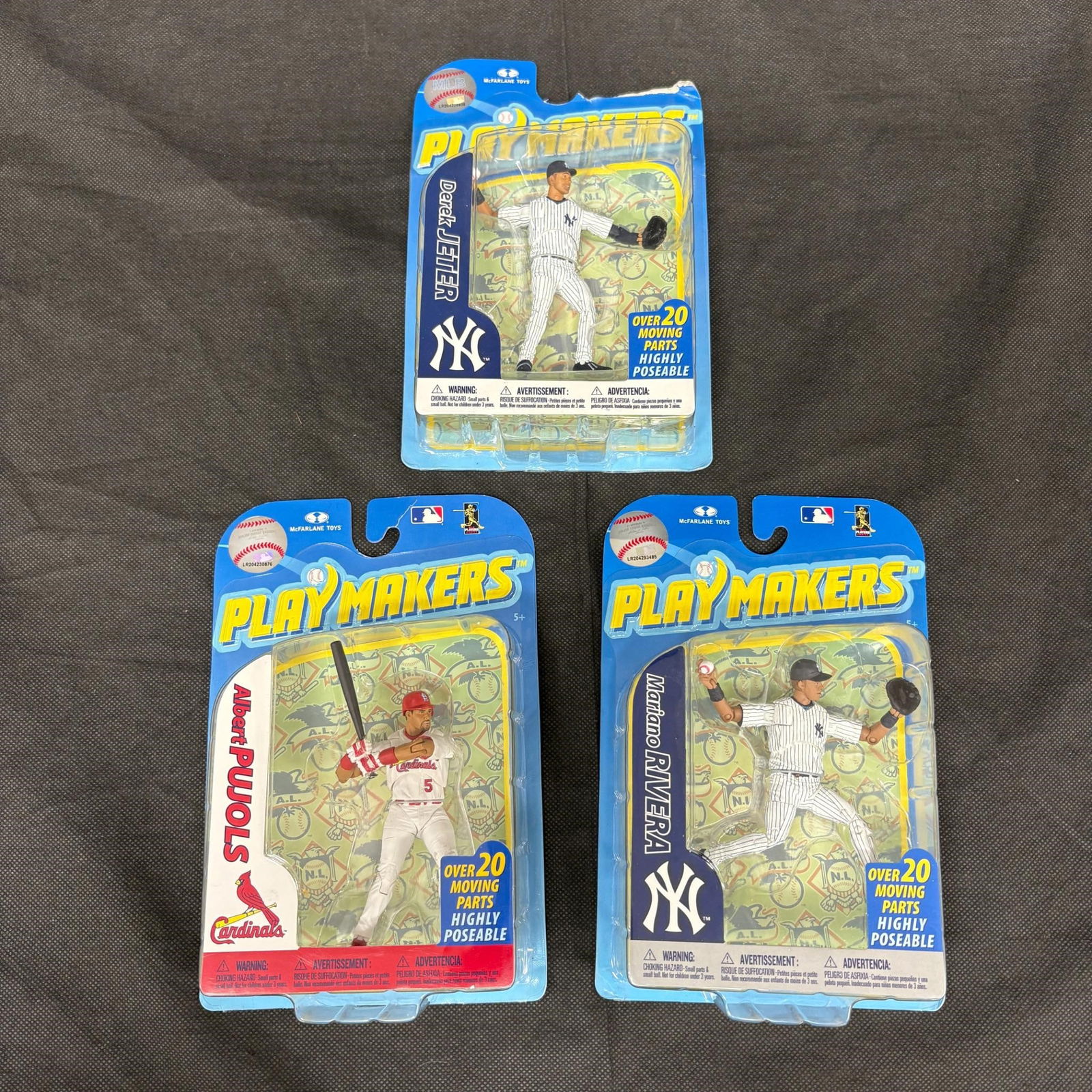 NIB Playmakers Baseball Action Figures, Jeter +: NIB Playmakers Baseball Action Figures. Derek Jeter, Albert Pujols, Mariano Rivera. We offer in person or virtual previews of auction lots up until the day before the auction. All items are sold as is