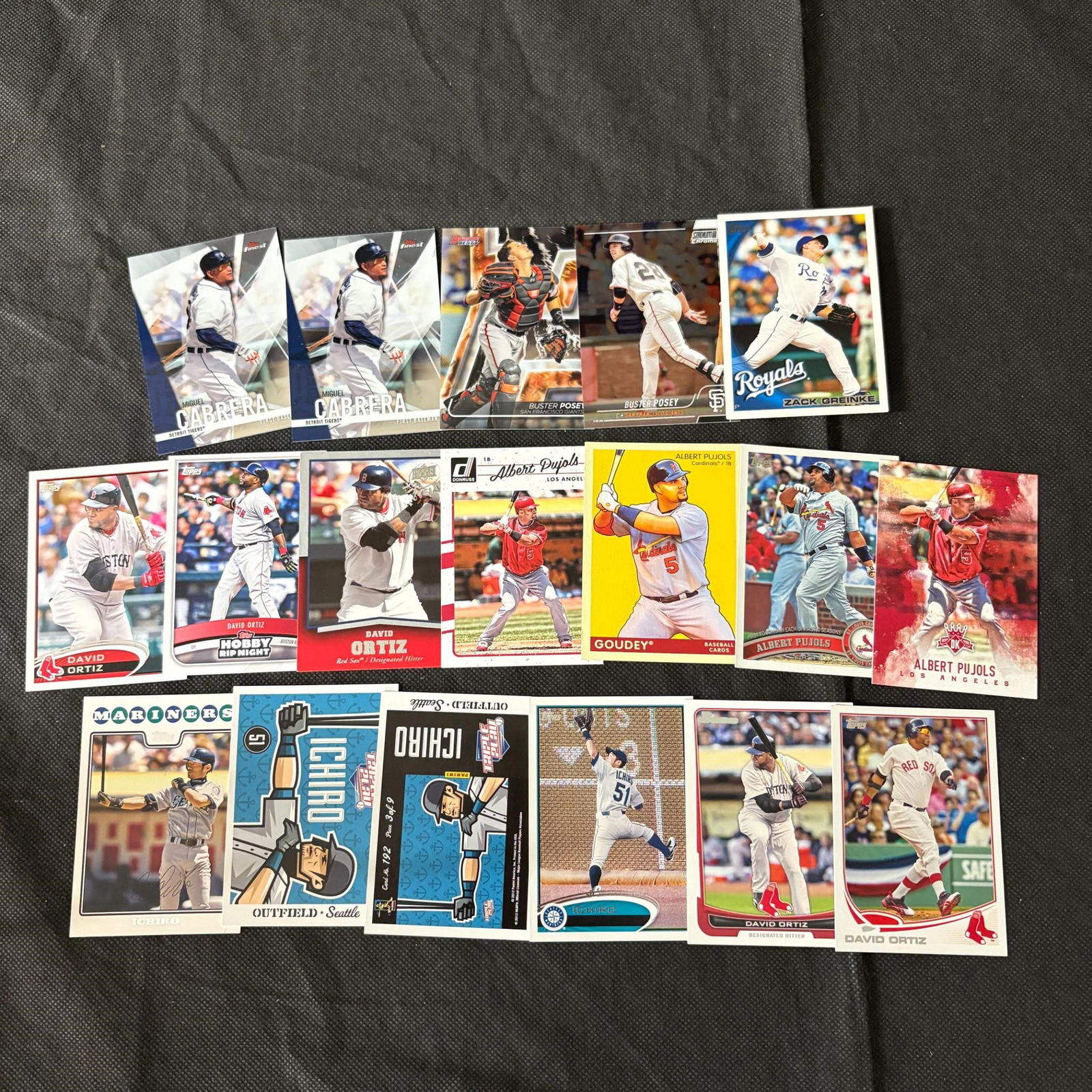 18 Baseball Cards, Ichiro, Ortiz, Pujols + (1 of 2)